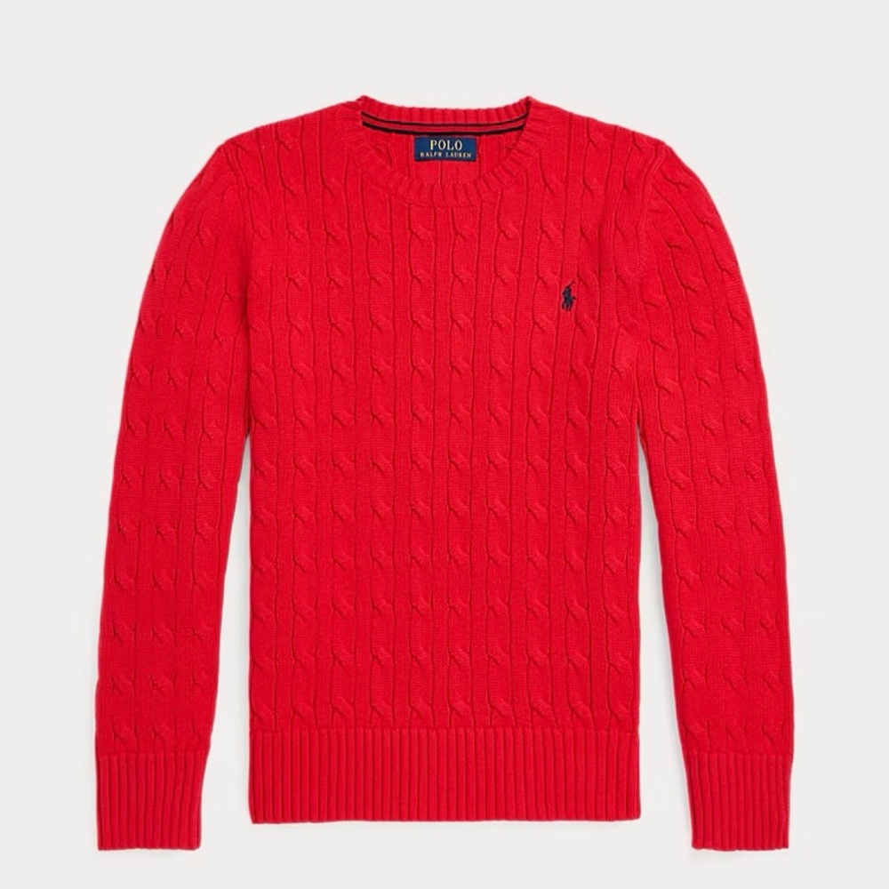 Polo by Ralph Lauren Bright Red Cable-Knit Crewneck Sweater- boys